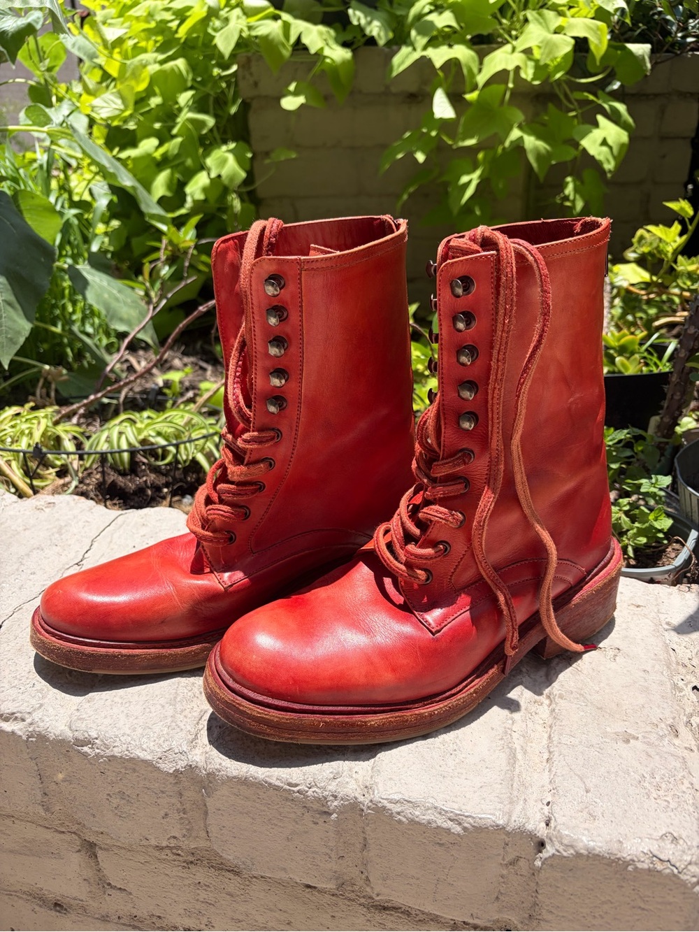 Free People Santa Fe Lace Up Combat Boots Red Leather EU 40 US 9 - Picture 2 of 8
